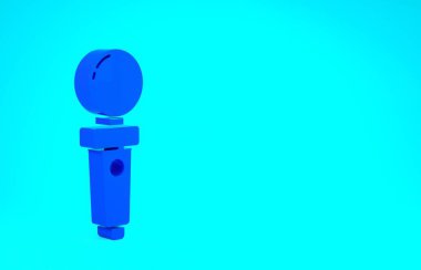 Atari makinesi simgesi için mavi Joystick mavi arkaplanda izole edildi. Joystick oyun alanı. Minimalizm kavramı. 3d illüstrasyon 3B canlandırma