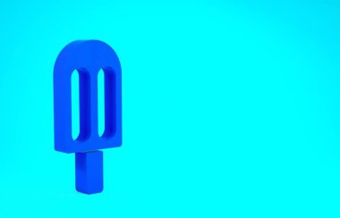 Mavi arkaplanda izole edilmiş mavi dondurma ikonu. Güzel sembol. Minimalizm kavramı. 3d illüstrasyon 3B canlandırma
