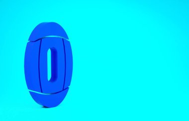 Mavi Amerikan futbol ikonu mavi arka planda izole edildi. Ragbi topu ikonu. Takım spor sembolü. Minimalizm kavramı. 3d illüstrasyon 3B canlandırma