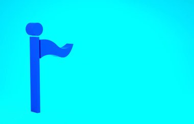 Mavi Bayrak simgesi mavi arkaplanda izole edildi. Yer belirleyici sembol. Minimalizm kavramı. 3d illüstrasyon 3B canlandırma