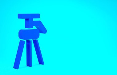 Mavi arkaplanda mavi Tripod simgesi izole edildi. Minimalizm kavramı. 3d illüstrasyon 3B canlandırma