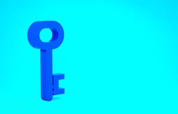 Blue House key icon isolated on blue background. Minimalism concept. 3d illustration 3D render — Stock Photo, Image