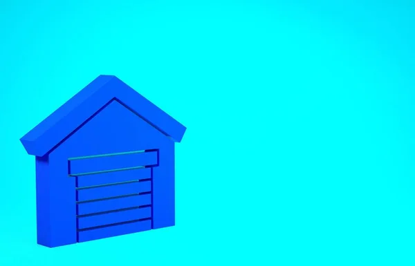 Ícone de garagem azul isolado no fundo azul. Conceito de minimalismo. 3D ilustração 3D render — Fotografia de Stock