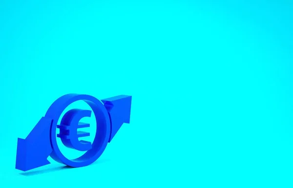 Kék pénzügyi növekedés és euroérme ikon elszigetelt kék alapon. Növekszik a bevétel. Minimalizmus koncepció. 3d illusztráció 3D render — Stock Fotó