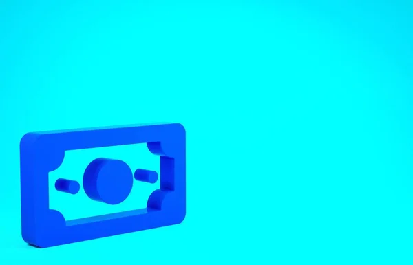 Blue Stacks papel moneda icono de efectivo aislado sobre fondo azul. Billetes de dinero apilados. Billetes. Concepto minimalista. 3D ilustración 3D render —  Fotos de Stock