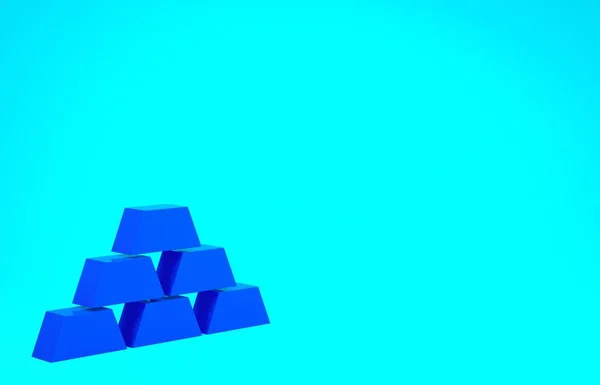 Icona delle barre d'oro blu isolata su sfondo blu. Concetto di business bancario. Concetto minimalista. Illustrazione 3d rendering 3D — Foto Stock