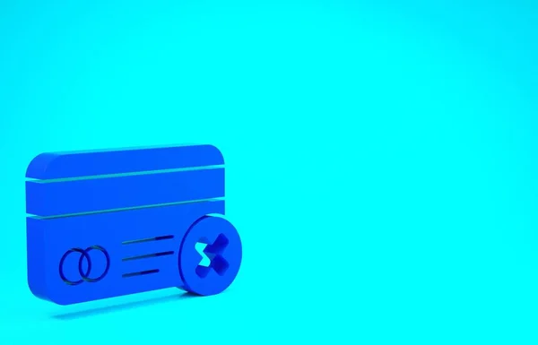 Cartão de crédito azul remover ícone isolado no fundo azul. Pagamento online. Retirada de dinheiro. Operações financeiras. Sinal de compras. Conceito de minimalismo. 3D ilustração 3D render — Fotografia de Stock