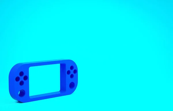 Niebieska Przenośna ikona konsoli do gier wideo na niebieskim tle. Znak Gamepada. Koncepcja gry. Koncepcja minimalizmu. Ilustracja 3D 3D renderowania — Zdjęcie stockowe