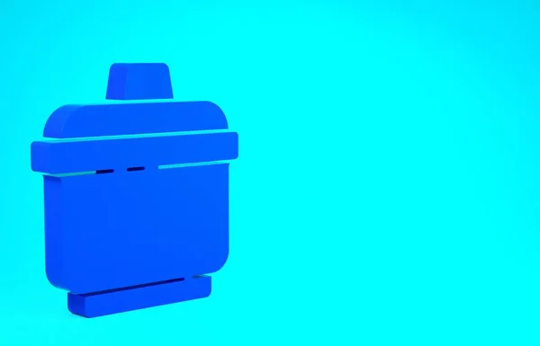 Синій кухонний горщик ізольований на синьому фоні. Відварювати або готувати їжу символ. Концепція мінімалізму. 3D ілюстрація 3D рендеринга — стокове фото