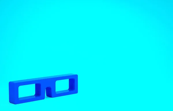 Icono de gafas de cine azul aislado sobre fondo azul. Concepto minimalista. 3D ilustración 3D render — Foto de Stock
