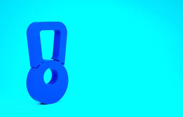 青色の背景に隔離されたブルーケトルベルアイコン。スポーツ用具。最小限の概念。3Dイラスト3Dレンダリング — ストック写真