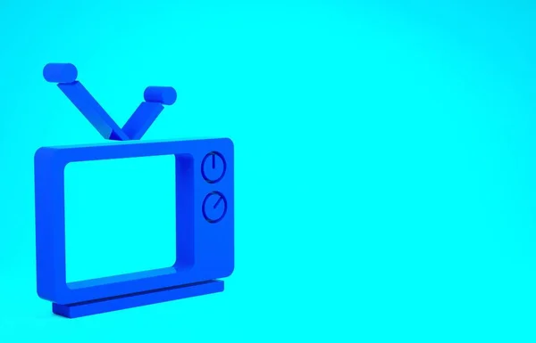 青の背景に隔離された青のレトロテレビのアイコン。テレビの看板。最小限の概念。3Dイラスト3Dレンダリング — ストック写真