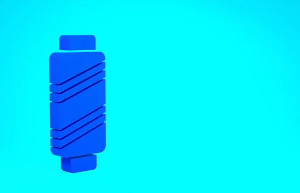 Blauer Nähfaden auf Spulensymbol isoliert auf blauem Hintergrund. Garnspule vorhanden. Fadenspule. Minimalismus-Konzept. 3D Illustration 3D Renderer — Stockfoto