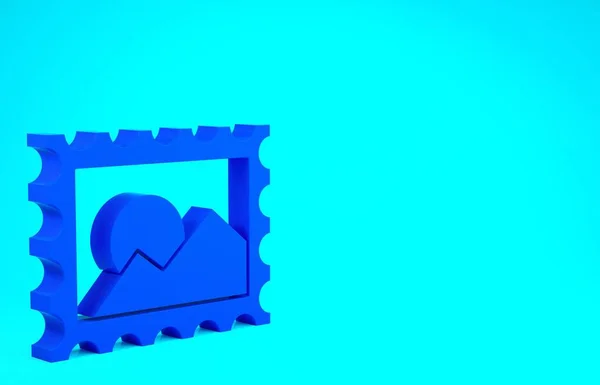 Ікона синьої поштової марки ізольована на синьому фоні. Концепція мінімалізму. 3D-рендеринг — стокове фото