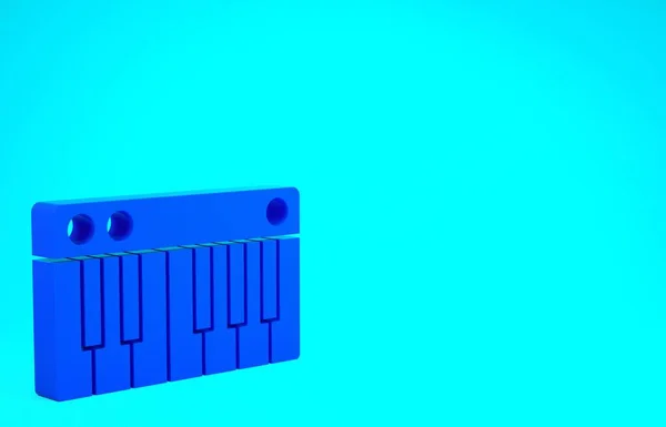 青の背景に分離された青の音楽シンセサイザーアイコン。電子ピアノ。最小限の概念。3Dイラスト3Dレンダリング — ストック写真