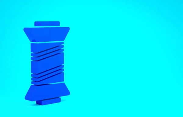 Μπλε νήμα ραπτικής σε εικονίδιο καρουλιού απομονωμένο σε μπλε φόντο. Καρούλι από νήμα. Νήματα Μπόμπιν. Μινιμαλιστική έννοια. 3d απεικόνιση 3D καθιστούν — Φωτογραφία Αρχείου