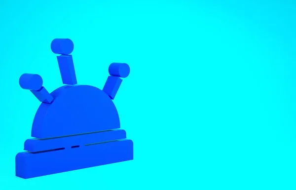 Μπλε Βελόνα κρεβάτι και βελόνες εικονίδιο απομονώνονται σε μπλε φόντο. Χειροποίητο θέμα ραπτικής. Μινιμαλιστική έννοια. 3d απεικόνιση 3D καθιστούν — Φωτογραφία Αρχείου