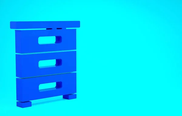 Niebieska szuflada z ikoną dokumentów na niebieskim tle. Szuflada na dokumenty archiwalne. Szuflada na dokumenty. Meble biurowe. Koncepcja minimalizmu. Ilustracja 3D 3D renderowania — Zdjęcie stockowe