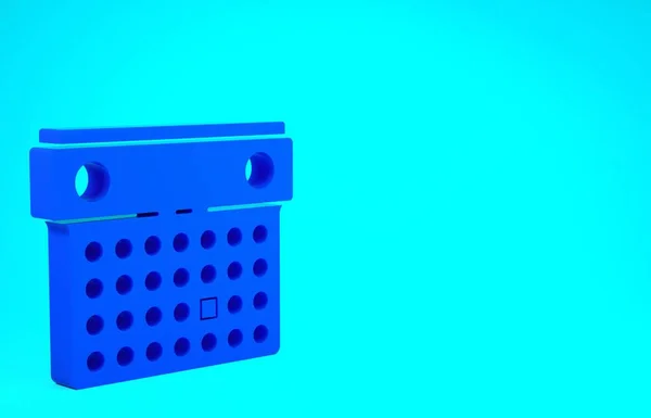青の背景に隔離された青のカレンダーアイコン。イベントリマインダーシンボル。最小限の概念。3Dイラスト3Dレンダリング — ストック写真