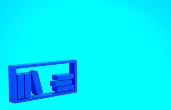 Blue Shelf with books icon isolated on blue background. Shelves sign. Minimalism concept. 3d illustration 3D render