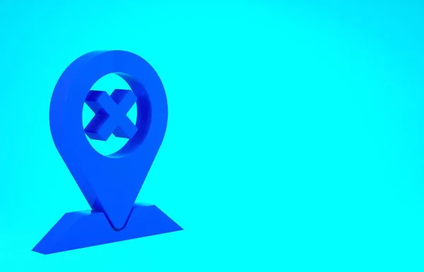 Ikona ikony niebieskiej mapy odizolowana na niebieskim tle. Nawigacja, wskaźnik, lokalizacja, mapa, GPS, kierunek, miejsce, kompas, koncepcja wyszukiwania. Koncepcja minimalizmu. Ilustracja 3D. Renderowanie 3D — Zdjęcie stockowe