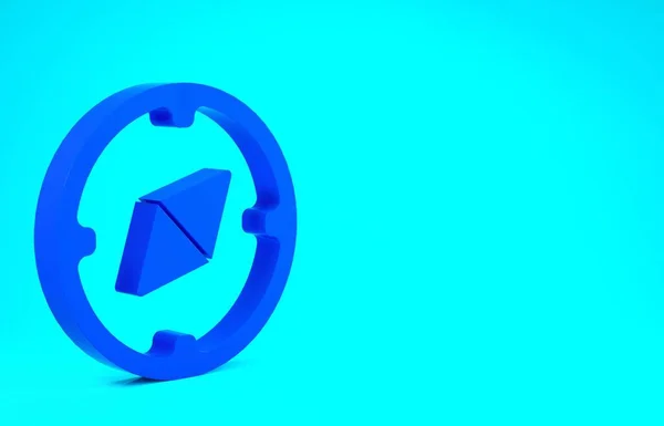 Ikona Blue Compass izolovaná na modrém pozadí. Windrose navigační symbol. Znamení větrné růže. Minimalismus. 3D ilustrace 3D vykreslení — Stock fotografie