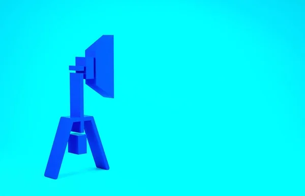 Піктограма прожектора Blue Movie ізольована на синьому фоні. Світловий ефект. Сцена, студія, шоу. Концепція мінімалізму. 3D ілюстрація 3D рендеринга — стокове фото