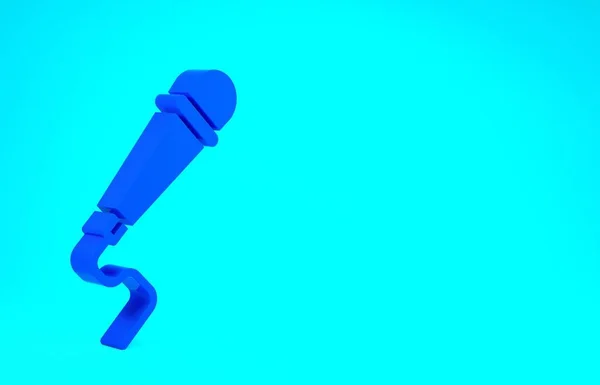 Значок синього мікрофона ізольовано на синьому фоні. В ефірі радіо мікрофон. Знак доповідача. Концепція мінімалізму. 3D ілюстрація 3D рендеринга — стокове фото