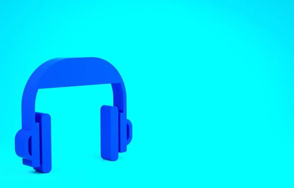 Blue Headphones icon isolated on blue background. Support customer service, hotline, call center, faq, maintenance. Minimalism concept. 3d illustration 3D render — Stock Photo, Image