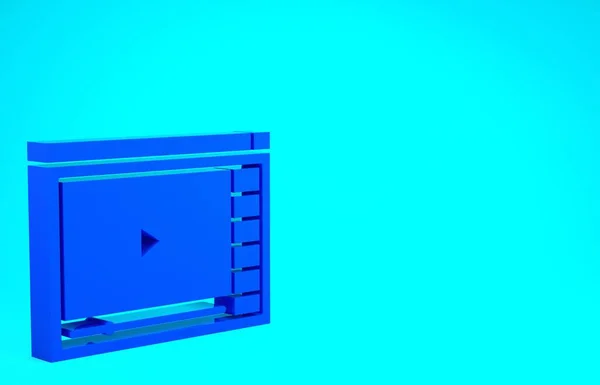 Blue Online játék videó ikon elszigetelt kék háttérrel. Filmszalag játéktáblával. Minimalizmus koncepció. 3d illusztráció 3D render — Stock Fotó