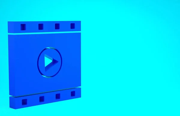 Blue Play Video icon isolated on blue background. Film strip sign. Minimalism concept. 3d illustration 3D render — Stock Photo, Image