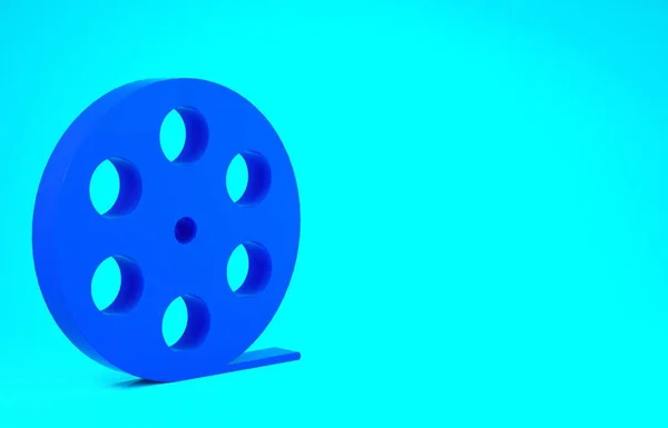 블루 필름 릴 아이콘은 푸른 배경에 분리되어 있다. 미니멀리즘의 개념입니다. 3d 삽화 3D 렌더링 — 스톡 사진