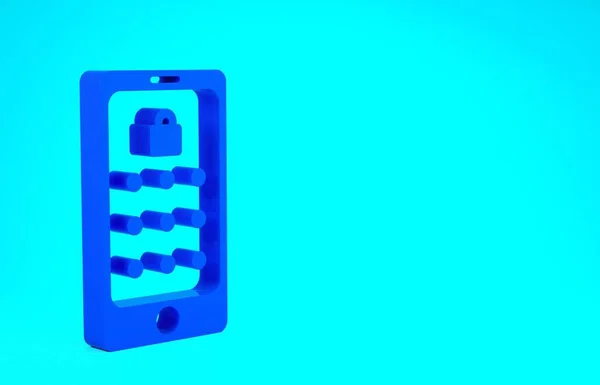 Azul Icono de protección de teléfono móvil y contraseña gráfica aislado sobre fondo azul. Seguridad, acceso personal, autorización del usuario. Concepto minimalista. 3D ilustración 3D render —  Fotos de Stock
