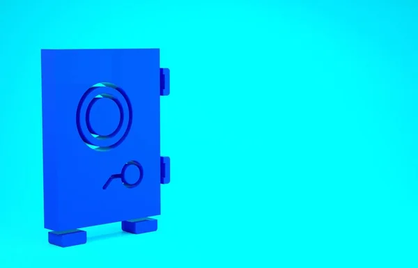 Blaues Safe Symbol isoliert auf blauem Hintergrund. An der Tür befand sich ein Banktresor mit einem Zahlenschloss. Verlässlicher Datenschutz. Minimalismus-Konzept. 3D Illustration 3D Renderer — Stockfoto