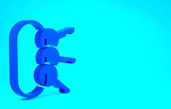 Blue Bunch of keys icono aislado sobre fondo azul. Concepto minimalista. 3D ilustración 3D render — Foto de Stock