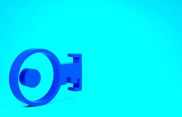 Ікона синього ключа ізольована на синьому фоні. Концепція мінімалізму. 3D-рендеринг — стокове фото