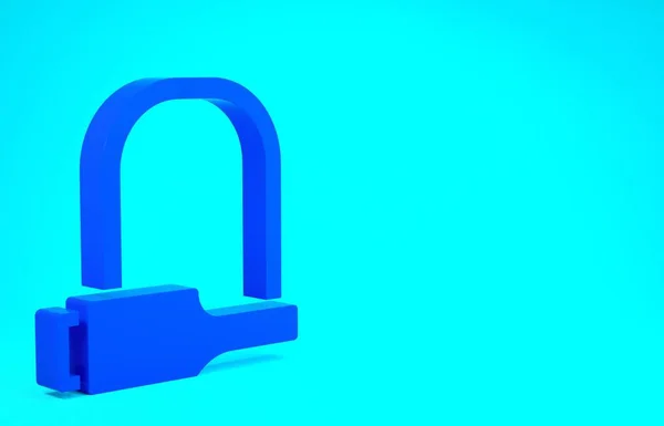 Blue Bicycle lock U ve tvaru průmyslové ikony izolované na modrém pozadí. Minimalismus. 3D ilustrace 3D vykreslení — Stock fotografie