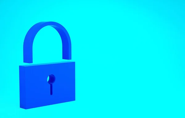 蓝色锁图标隔离在蓝色背景。帕德洛克牌安保、安全、保护、隐私概念。最低纲领的概念。3D渲染3D插图 — 图库照片