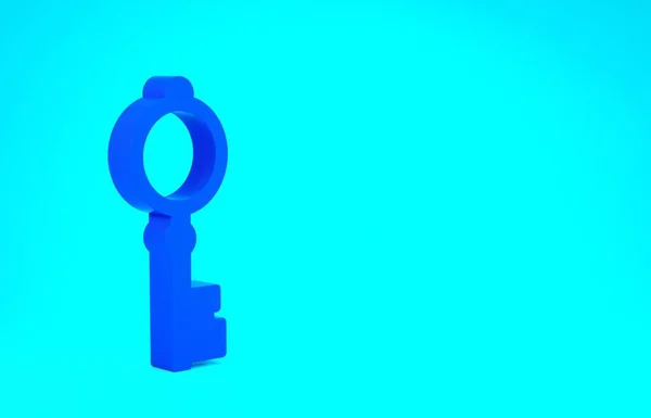 Ікона синього старого ключа ізольована на синьому фоні. Концепція мінімалізму. 3D-рендеринг — стокове фото