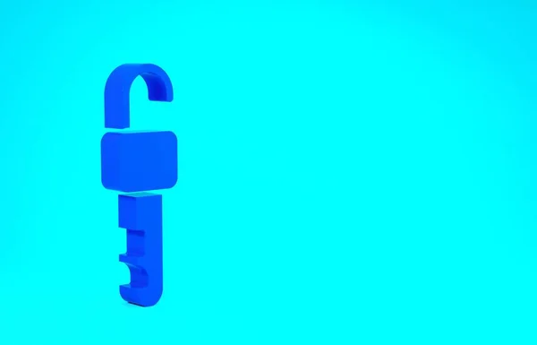 Kék nyitott kulcs ikon elszigetelt kék háttérrel. Minimalizmus koncepció. 3d illusztráció 3D render — Stock Fotó