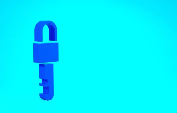 Blue Locked key icon isolated on blue background. Minimalism concept. 3d illustration 3D render — Stock Photo, Image