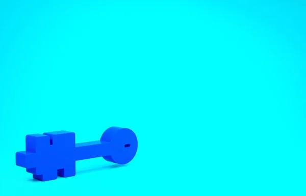 Vieille icône de clé bleue isolée sur fond bleu. Concept de minimalisme. Illustration 3D rendu 3D — Photo