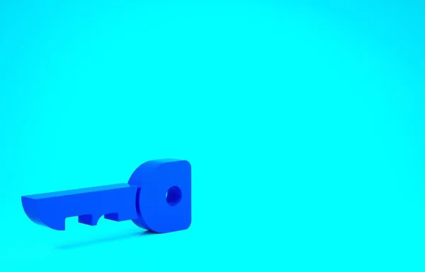 青色の背景に隔離された青いキーアイコン。最小限の概念。3Dイラスト3Dレンダリング — ストック写真