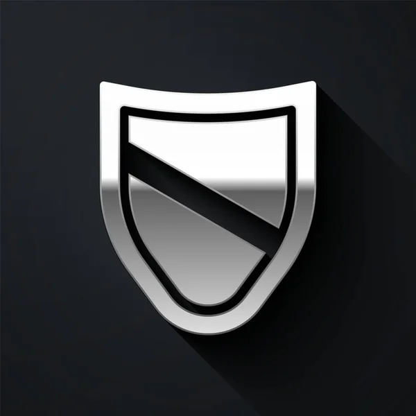 Το εικονίδιο Silver Shield απομονώθηκε σε μαύρο φόντο. Σημάδι φρουράς. Ασφάλεια, ασφάλεια, προστασία, έννοια της ιδιωτικής ζωής. Μακρύ στυλ σκιάς. Διάνυσμα — Διανυσματικό Αρχείο