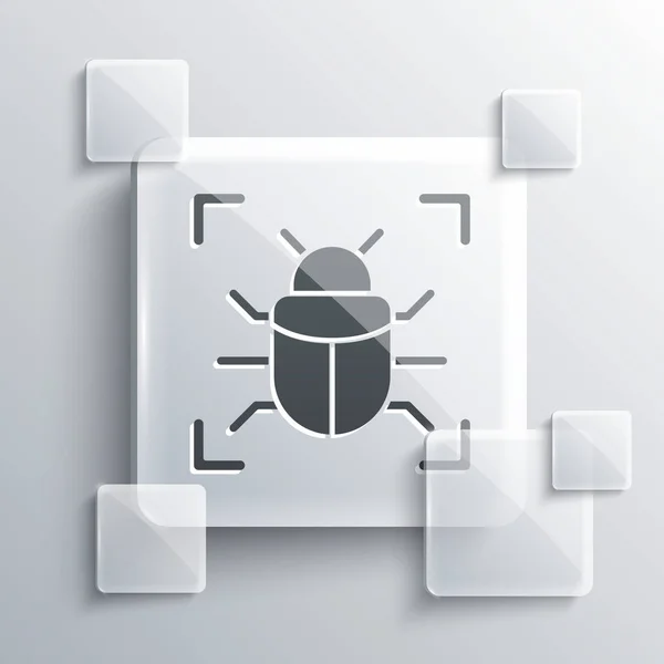 Grey System bug concept icon isolated on grey background. Code bug concept. Bug in the system. Bug searching. Square glass panels. Vector — Stock Vector