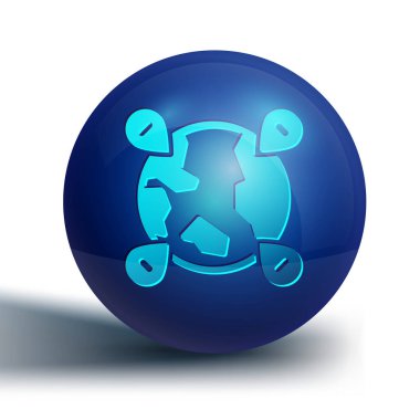 Küresel simgenin mavi konumu beyaz arkaplanda izole edildi. Dünya ya da Dünya işareti. Mavi daire düğmesi. Vektör