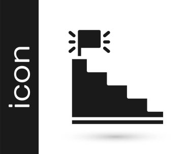 Bitiş bayrağı simgesi beyaz arkaplanda izole edilmiş siyah merdiven. Kariyer gelişimi konsepti. İş geliştirme kavramı. Vektör