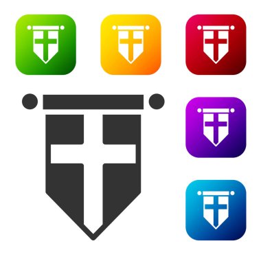 Beyaz arka planda izole edilmiş siyah İngiltere bayrağı. Renkli kare düğmelerle simgeleri ayarla. Vektör