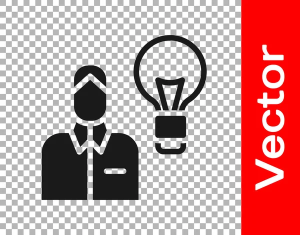 Black Human with lamp bulb icon isolated on transparent background. Concept of idea. Vector — Stock Vector