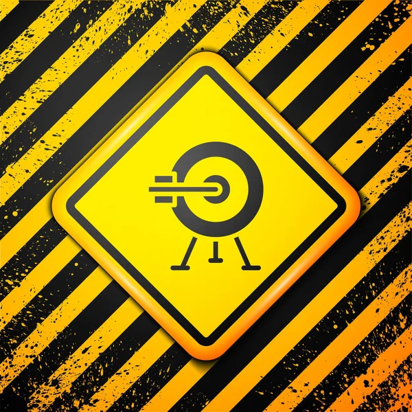 Schwarze Zielscheibe mit Pfeil-Symbol auf gelbem Hintergrund. Hinweisschild. Bogenschießen Ikone. Dartscheibe. Geschäftszielkonzept. Warnzeichen. Vektor — Stockvektor